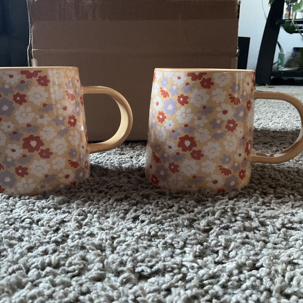 SLOW DOWN 16oz Stoneware Coffee Mug Cup Yellow Daisy Set Room Essentials